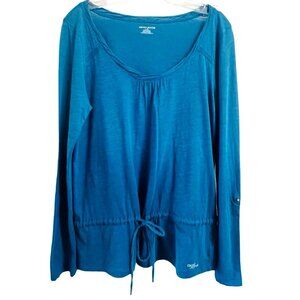 VTG 90s DKNY Turquoise Scoop Neck Cinch Waist Tunic Top